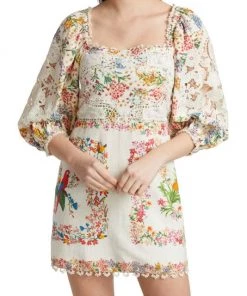 Farm Rio Delicate Forest Scarves Billowy-Sleeve Embroidered Minidress -Farm Rio And Pom Pom at Home Sales unnamed file 105