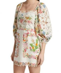 Farm Rio Delicate Forest Scarves Billowy-Sleeve Embroidered Minidress -Farm Rio And Pom Pom at Home Sales unnamed file 106