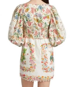 Farm Rio Delicate Forest Scarves Billowy-Sleeve Embroidered Minidress -Farm Rio And Pom Pom at Home Sales unnamed file 107