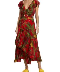 Farm Rio Red Forest Birds Belted Midi-Dress -Farm Rio And Pom Pom at Home Sales unnamed file 1077