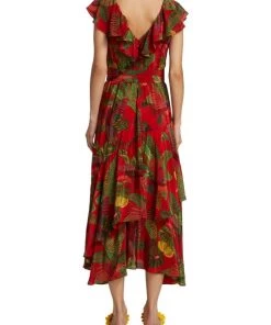 Farm Rio Red Forest Birds Belted Midi-Dress -Farm Rio And Pom Pom at Home Sales unnamed file 1079
