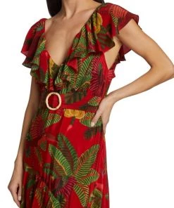 Farm Rio Red Forest Birds Belted Midi-Dress -Farm Rio And Pom Pom at Home Sales unnamed file 1080