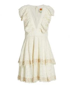 Farm Rio Eyelet Beaded Mini Dress