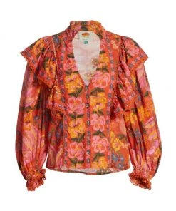 Farm Rio Red Spring Bananas Ruffle Blouse