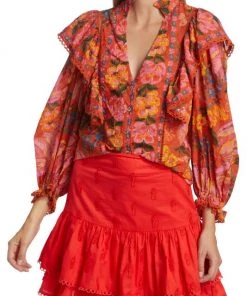 Farm Rio Red Spring Bananas Ruffle Blouse -Farm Rio And Pom Pom at Home Sales unnamed file 1091