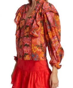 Farm Rio Red Spring Bananas Ruffle Blouse -Farm Rio And Pom Pom at Home Sales unnamed file 1092