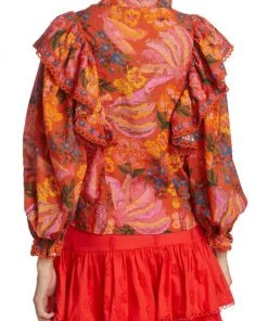 Farm Rio Red Spring Bananas Ruffle Blouse -Farm Rio And Pom Pom at Home Sales unnamed file 1093