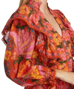 Farm Rio Red Spring Bananas Ruffle Blouse -Farm Rio And Pom Pom at Home Sales unnamed file 1094