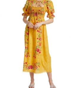 Farm Rio Flower Dream Floral Smocked Puff-Sleeve Maxi Dress -Farm Rio And Pom Pom at Home Sales unnamed file 112