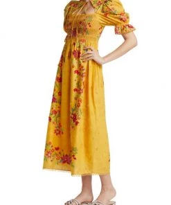 Farm Rio Flower Dream Floral Smocked Puff-Sleeve Maxi Dress -Farm Rio And Pom Pom at Home Sales unnamed file 113