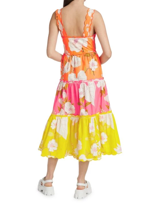 Farm Rio Tiered Colorblocked Floral Midi-Dress 7 Farm Rio Tiered Colorblocked Floral Midi-Dress - Image 5
