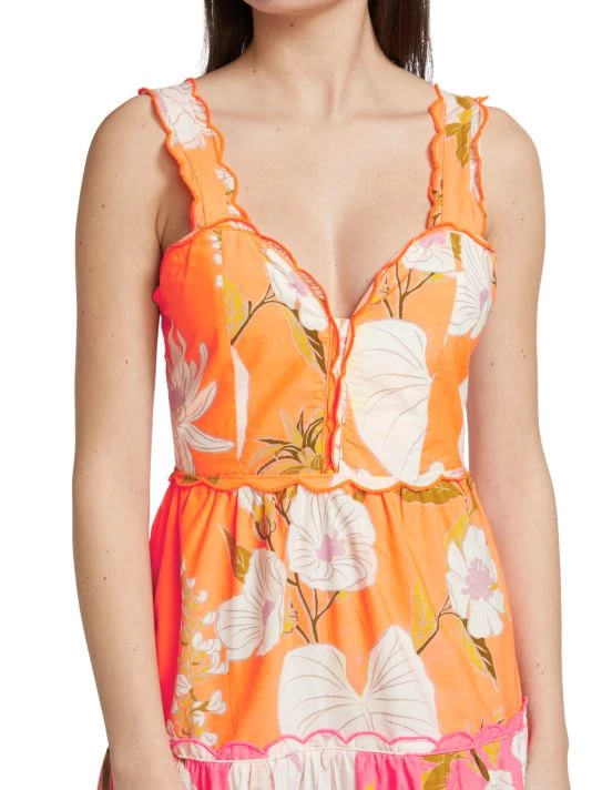 Farm Rio Tiered Colorblocked Floral Midi-Dress 8 Farm Rio Tiered Colorblocked Floral Midi-Dress - Image 6