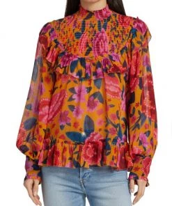 Farm Rio Floral Dream Smocked Blouse 11 Farm Rio Floral Dream Smocked Blouse -Farm Rio And Pom Pom at Home Sales unnamed file 160