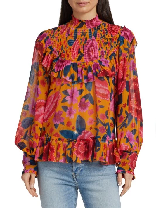 Farm Rio Floral Dream Smocked Blouse 5 Farm Rio Floral Dream Smocked Blouse - Image 3