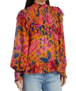 Farm Rio Floral Dream Smocked Blouse 12 Farm Rio Floral Dream Smocked Blouse -Farm Rio And Pom Pom at Home Sales unnamed file 161