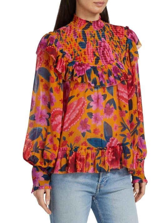 Farm Rio Floral Dream Smocked Blouse 6 Farm Rio Floral Dream Smocked Blouse - Image 4