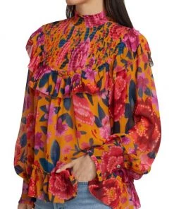 Farm Rio Floral Dream Smocked Blouse 14 Farm Rio Floral Dream Smocked Blouse -Farm Rio And Pom Pom at Home Sales unnamed file 163