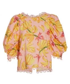 Farm Rio Banana Taste Puff-Sleeve Blouse