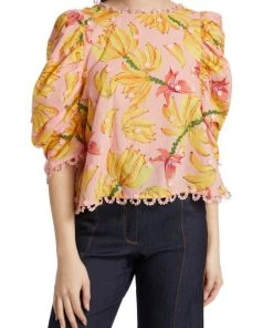 Farm Rio Banana Taste Puff-Sleeve Blouse -Farm Rio And Pom Pom at Home Sales unnamed file 197