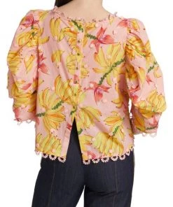 Farm Rio Banana Taste Puff-Sleeve Blouse -Farm Rio And Pom Pom at Home Sales unnamed file 199
