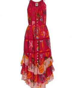 Farm Rio Mixed Fruits Ocean Tiered Midi-Dress