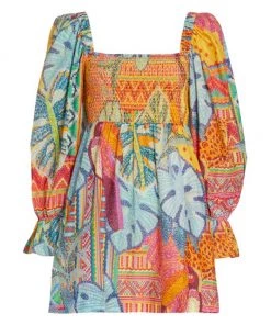 Farm Rio Summer Tapestry Smocked Minidress