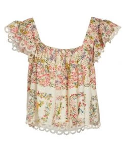 Farm Rio Delicate Forest Scarves Squareneck Embroidered Blouse