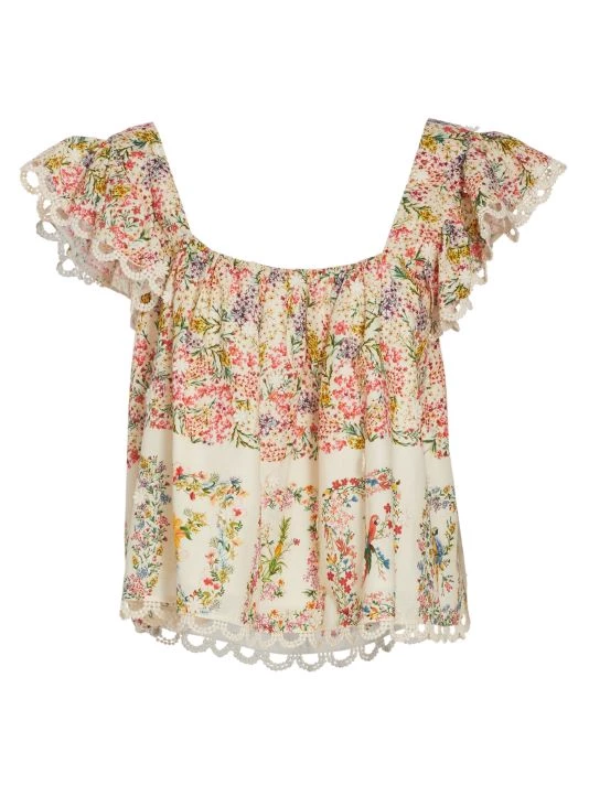 Farm Rio Delicate Forest Scarves Squareneck Embroidered Blouse 3 Farm Rio Delicate Forest Scarves Squareneck Embroidered Blouse