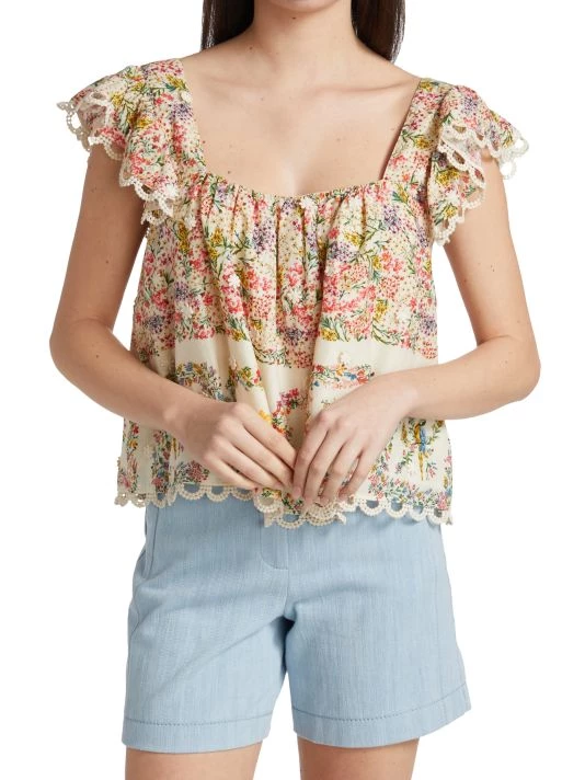 Farm Rio Delicate Forest Scarves Squareneck Embroidered Blouse 5 Farm Rio Delicate Forest Scarves Squareneck Embroidered Blouse - Image 3