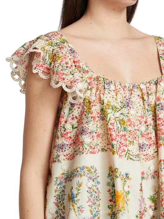 Farm Rio Delicate Forest Scarves Squareneck Embroidered Blouse 8 Farm Rio Delicate Forest Scarves Squareneck Embroidered Blouse - Image 6