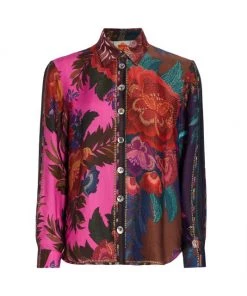 Farm Rio Flower Scarves Button-Up Shirt