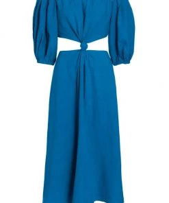 Farm Rio Knotted Cut-Out Linen-Blend Midi-Dress