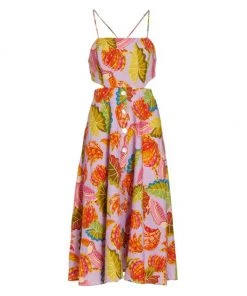 Farm Rio Beaks & Bananas Cut-Out Tassel Midi Dress