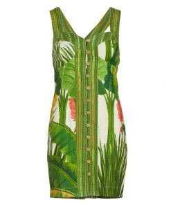 Farm Rio Fresh Forest Scarf Sweetheart-Neck Minidress