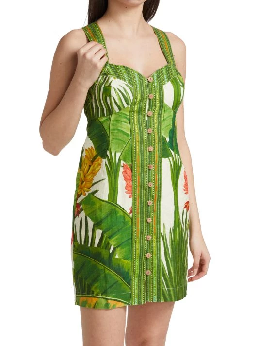 Farm Rio Fresh Forest Scarf Sweetheart-Neck Minidress 5 Farm Rio Fresh Forest Scarf Sweetheart-Neck Minidress - Image 3