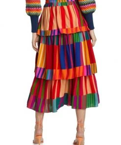 Farm Rio Sunset Stripes Tiered Midi-Skirt -Farm Rio And Pom Pom at Home Sales unnamed file 402