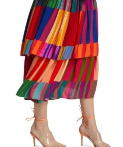 Farm Rio Sunset Stripes Tiered Midi-Skirt -Farm Rio And Pom Pom at Home Sales unnamed file 403