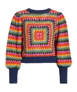 Farm Rio Sunset Stripes Crochet Sweater