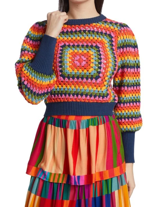 Farm Rio Sunset Stripes Crochet Sweater 5 Farm Rio Sunset Stripes Crochet Sweater - Image 3