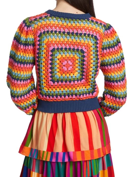 Farm Rio Sunset Stripes Crochet Sweater 7 Farm Rio Sunset Stripes Crochet Sweater - Image 5