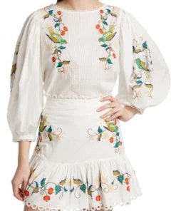 Farm Rio Pitanga Embroidered Billowy-Sleeve Blouse -Farm Rio And Pom Pom at Home Sales unnamed file 414