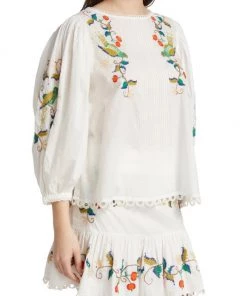 Farm Rio Pitanga Embroidered Billowy-Sleeve Blouse -Farm Rio And Pom Pom at Home Sales unnamed file 415