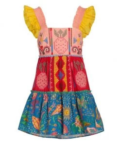 Farm Rio Cross-Stitch Tiered Cotton Minidress