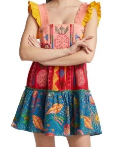 Farm Rio Cross-Stitch Tiered Cotton Minidress -Farm Rio And Pom Pom at Home Sales unnamed file 421