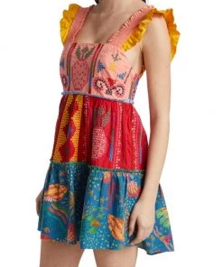 Farm Rio Cross-Stitch Tiered Cotton Minidress -Farm Rio And Pom Pom at Home Sales unnamed file 422