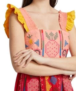 Farm Rio Cross-Stitch Tiered Cotton Minidress -Farm Rio And Pom Pom at Home Sales unnamed file 424