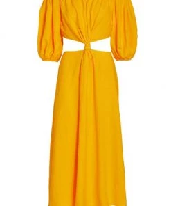 Farm Rio Off-The-Shoulder Knotted Cut-Out Midi-Dress