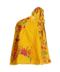 Farm Rio Flower Dream One-Shoulder Embroidered Blouse