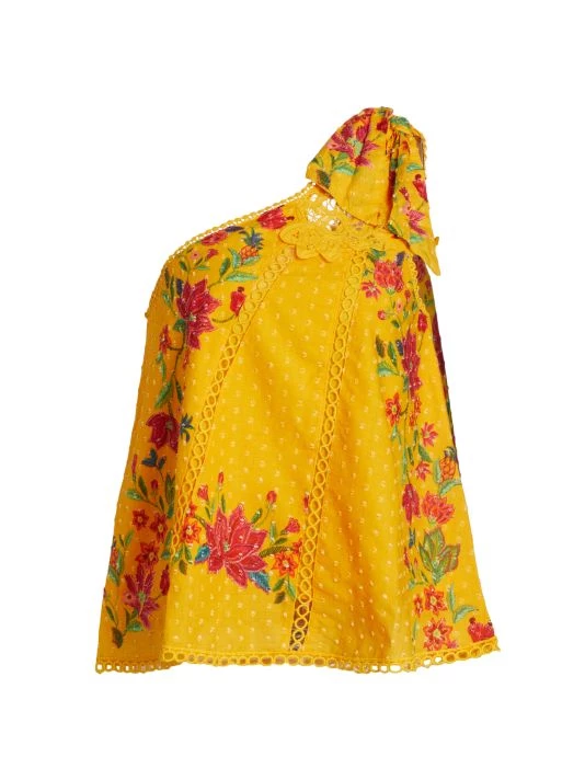 Farm Rio Flower Dream One-Shoulder Embroidered Blouse 3 Farm Rio Flower Dream One-Shoulder Embroidered Blouse