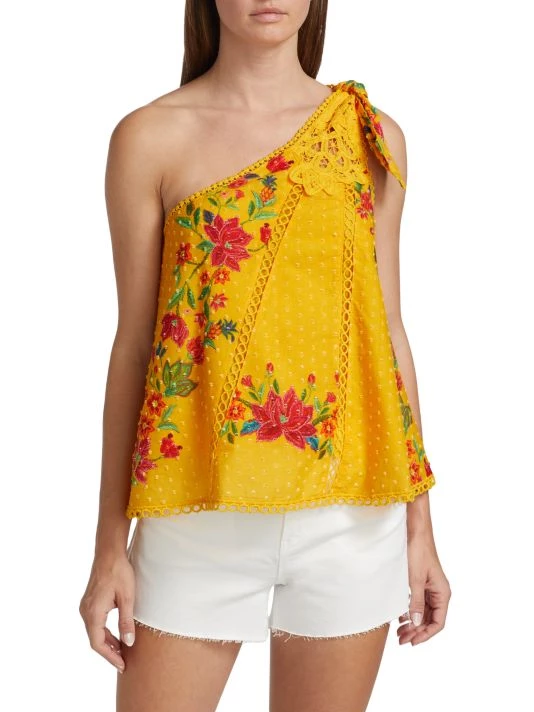 Farm Rio Flower Dream One-Shoulder Embroidered Blouse 5 Farm Rio Flower Dream One-Shoulder Embroidered Blouse - Image 3